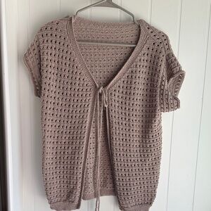 Women’s Open-Weave Tie-Front Sweater Cardigan - Dusty Mauve/Taupe